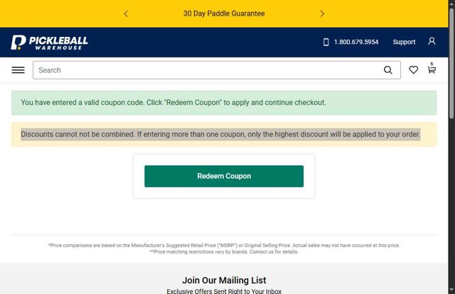 Total Pickleball checkout page showing Total Pickleball promo code box | Screenshot taken by SimplyCodes community member on Jul 6, 2025