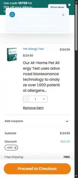 VET20 coupon verification screenshot
