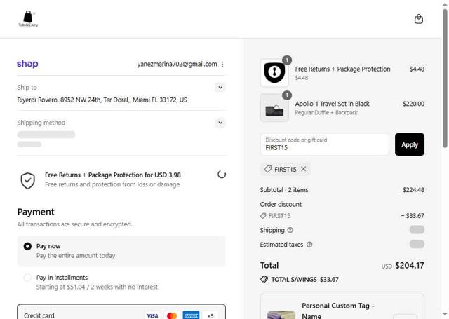 Tote&Carry checkout page showing Tote&Carry promo code box | Screenshot taken by SimplyCodes community member on Sep 14, 2025