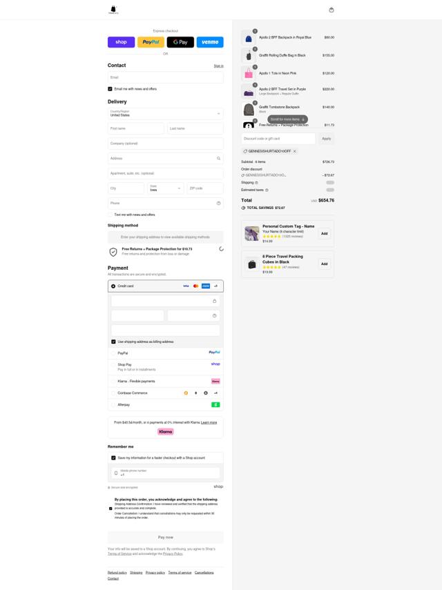 Tote&Carry checkout page showing Tote&Carry promo code box | Screenshot taken by SimplyCodes community member on Sep 13, 2025