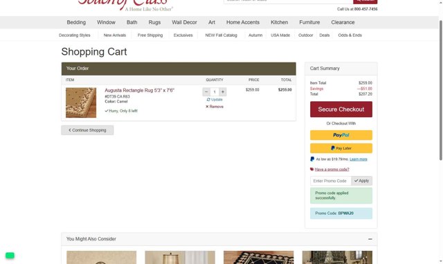 Touch of Class checkout page showing Touch of Class promo code box | Screenshot taken by SimplyCodes community member on Aug 3, 2025