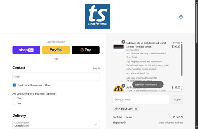 Touchstone checkout page showing Touchstone promo code box | Screenshot taken by SimplyCodes community member on Jul 7, 2025