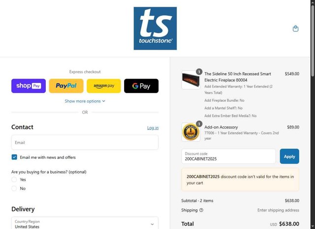 Touchstone checkout page showing Touchstone promo code box | Screenshot taken by SimplyCodes community member on Jul 7, 2025