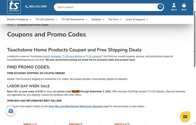 Touchstone checkout page showing Touchstone promo code box | Screenshot taken by SimplyCodes community member on Sep 3, 2025