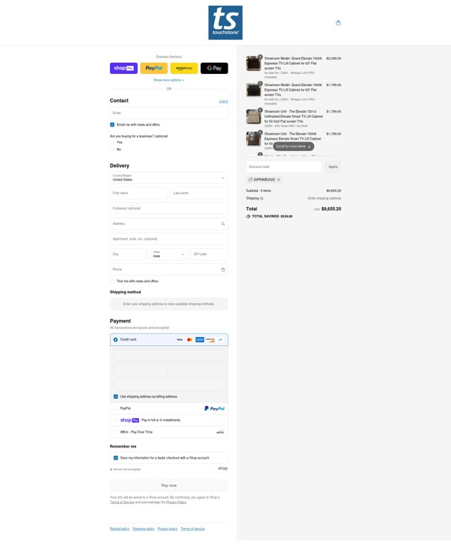 Touchstone checkout page showing Touchstone promo code box | Screenshot taken by SimplyCodes community member on Jul 9, 2025