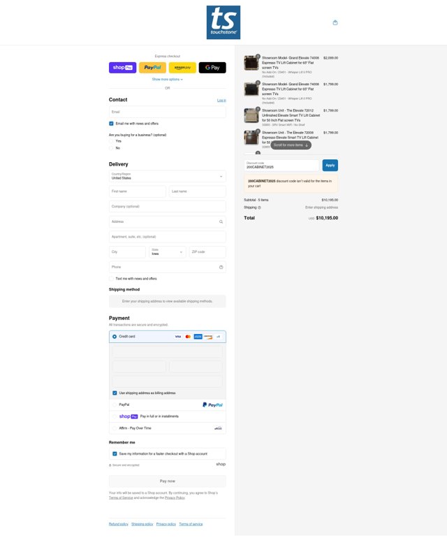 Touchstone checkout page showing Touchstone promo code box | Screenshot taken by SimplyCodes community member on Jul 13, 2025