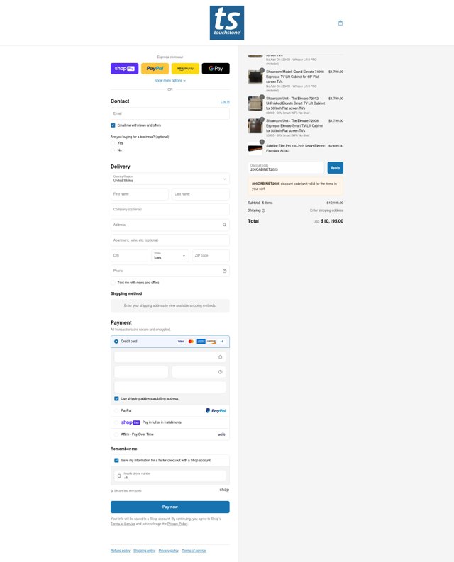 Touchstone checkout page showing Touchstone promo code box | Screenshot taken by SimplyCodes community member on Jul 9, 2025