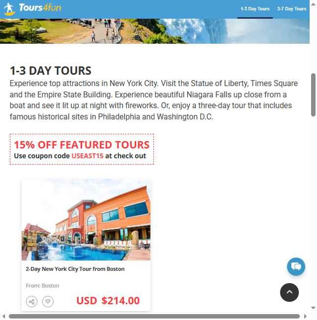 Tours4Fun checkout page showing Tours4Fun promo code box | Screenshot taken by SimplyCodes community member on May 9, 2025