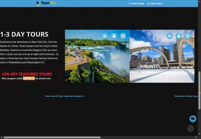 Tours4Fun checkout page showing Tours4Fun promo code box | Screenshot taken by SimplyCodes community member on May 9, 2025