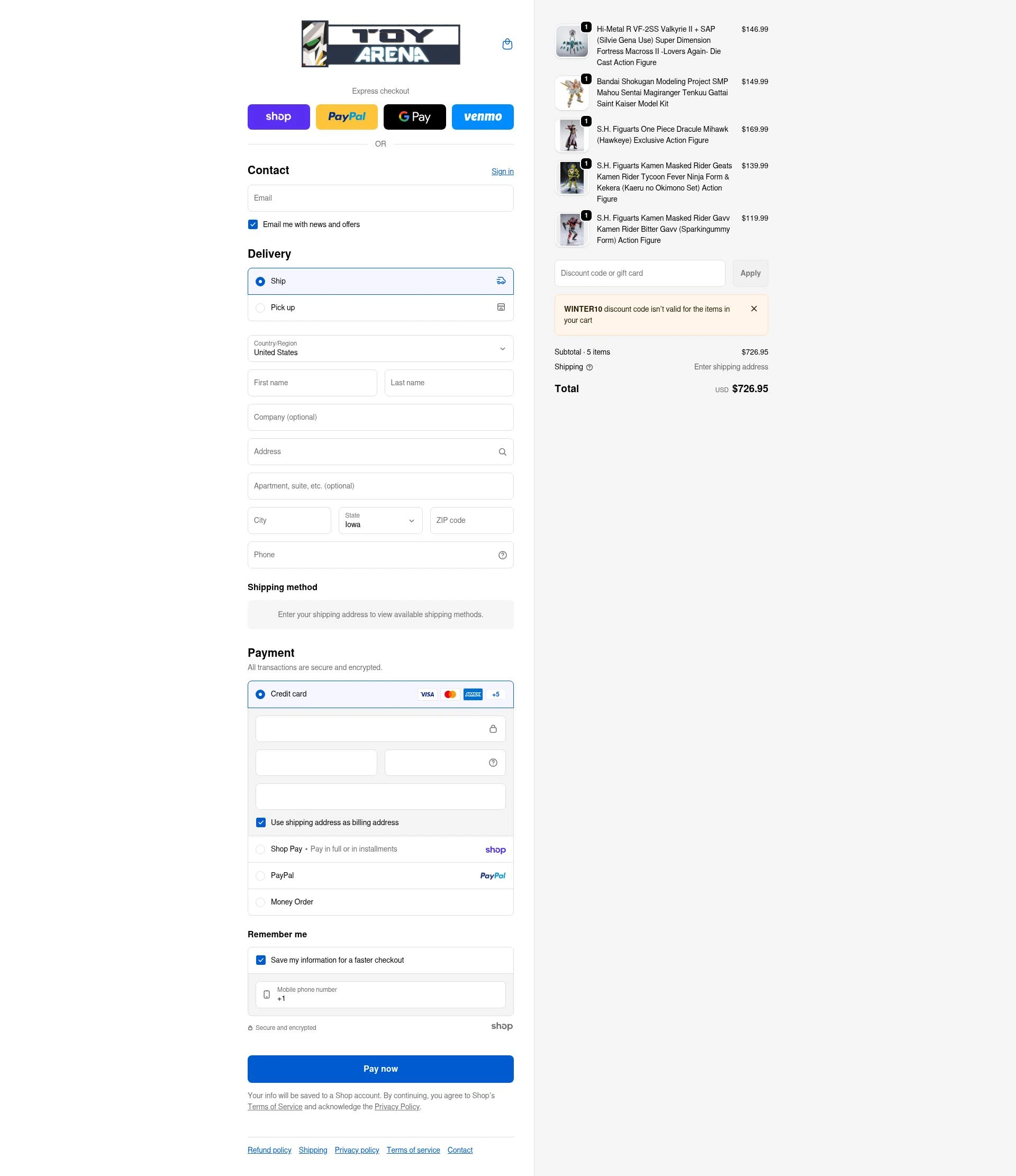 ToyArena checkout page showing ToyArena discount code box | Screenshot taken by SimplyCodes community member on Jan 21, 2026