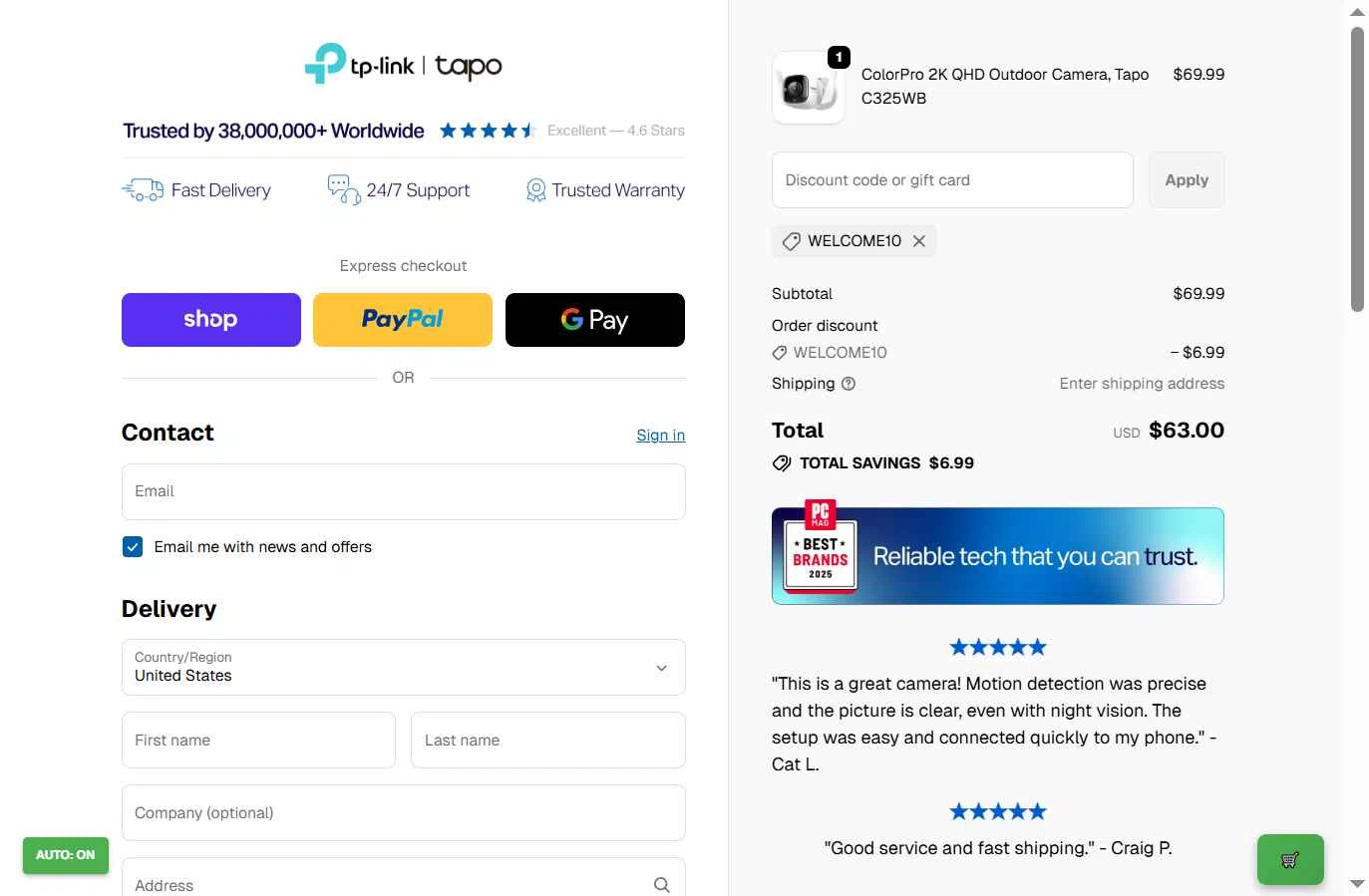 Tp-Link checkout page showing Tp-Link promo code box | Screenshot taken by SimplyCodes community member on Jan 5, 2026