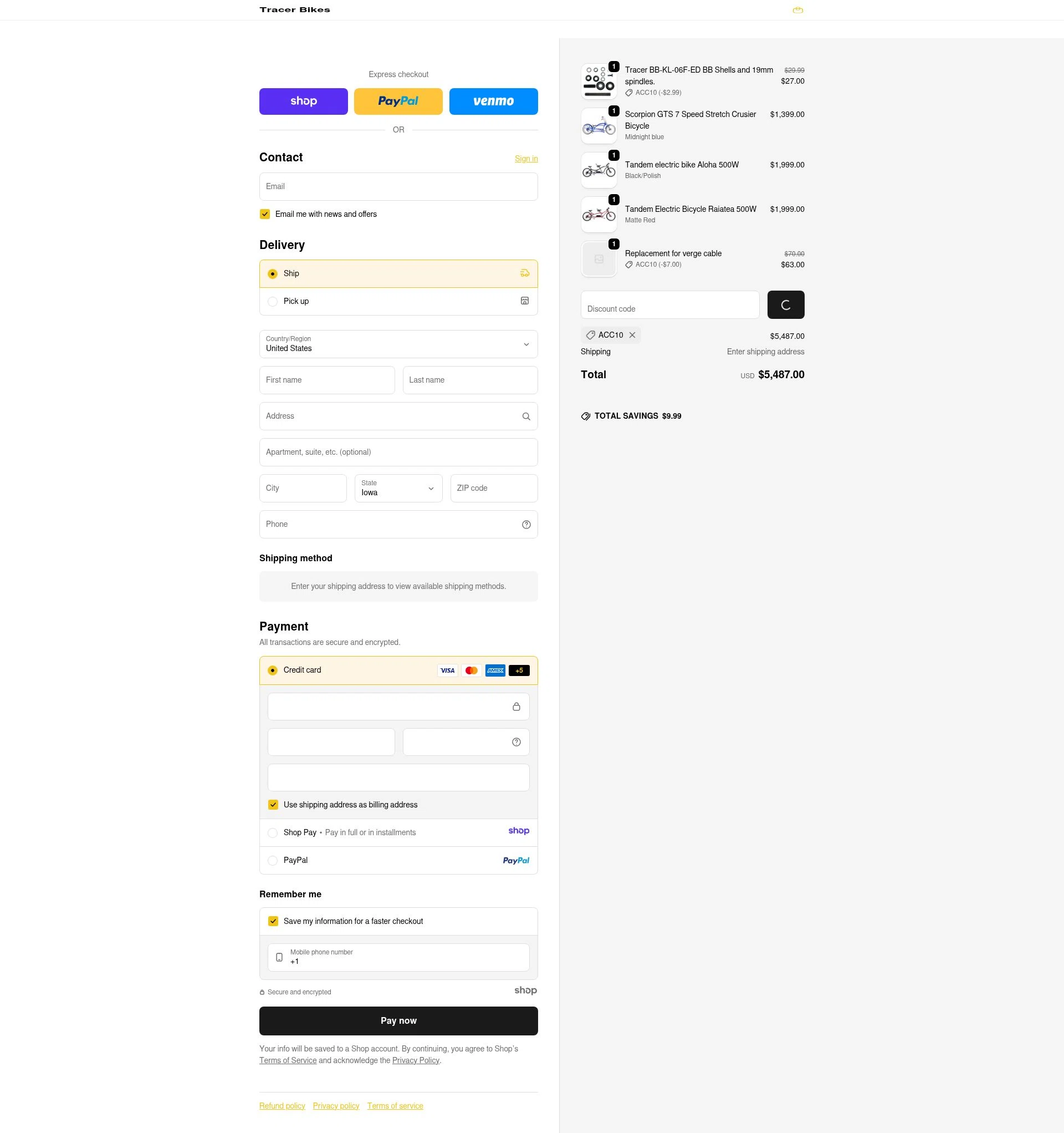 Tracer Bikes checkout page showing Tracer Bikes promo code box | Screenshot taken by SimplyCodes community member on Jan 2, 2026