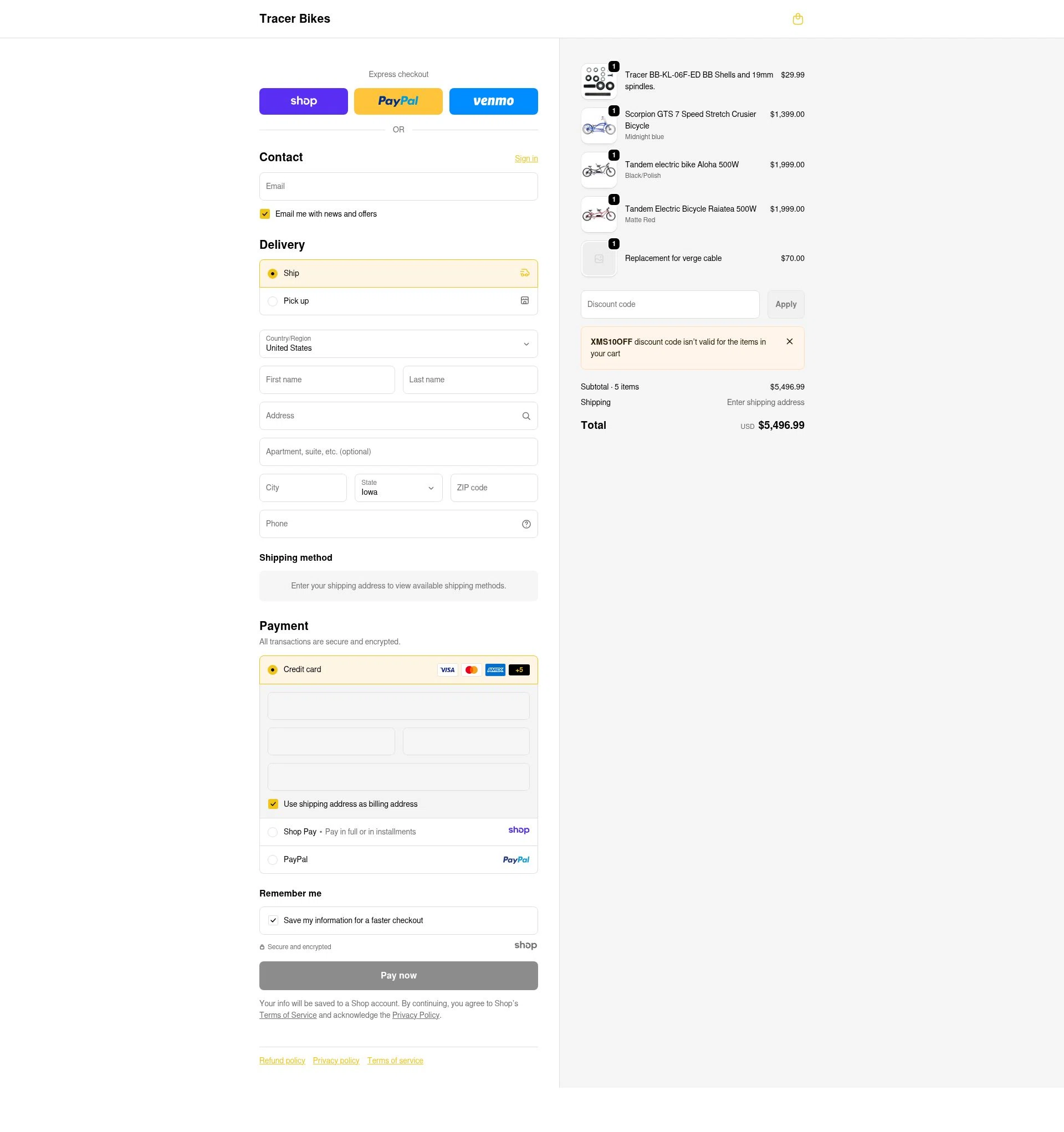 Tracer Bikes checkout page showing Tracer Bikes promo code box | Screenshot taken by SimplyCodes community member on Jan 2, 2026