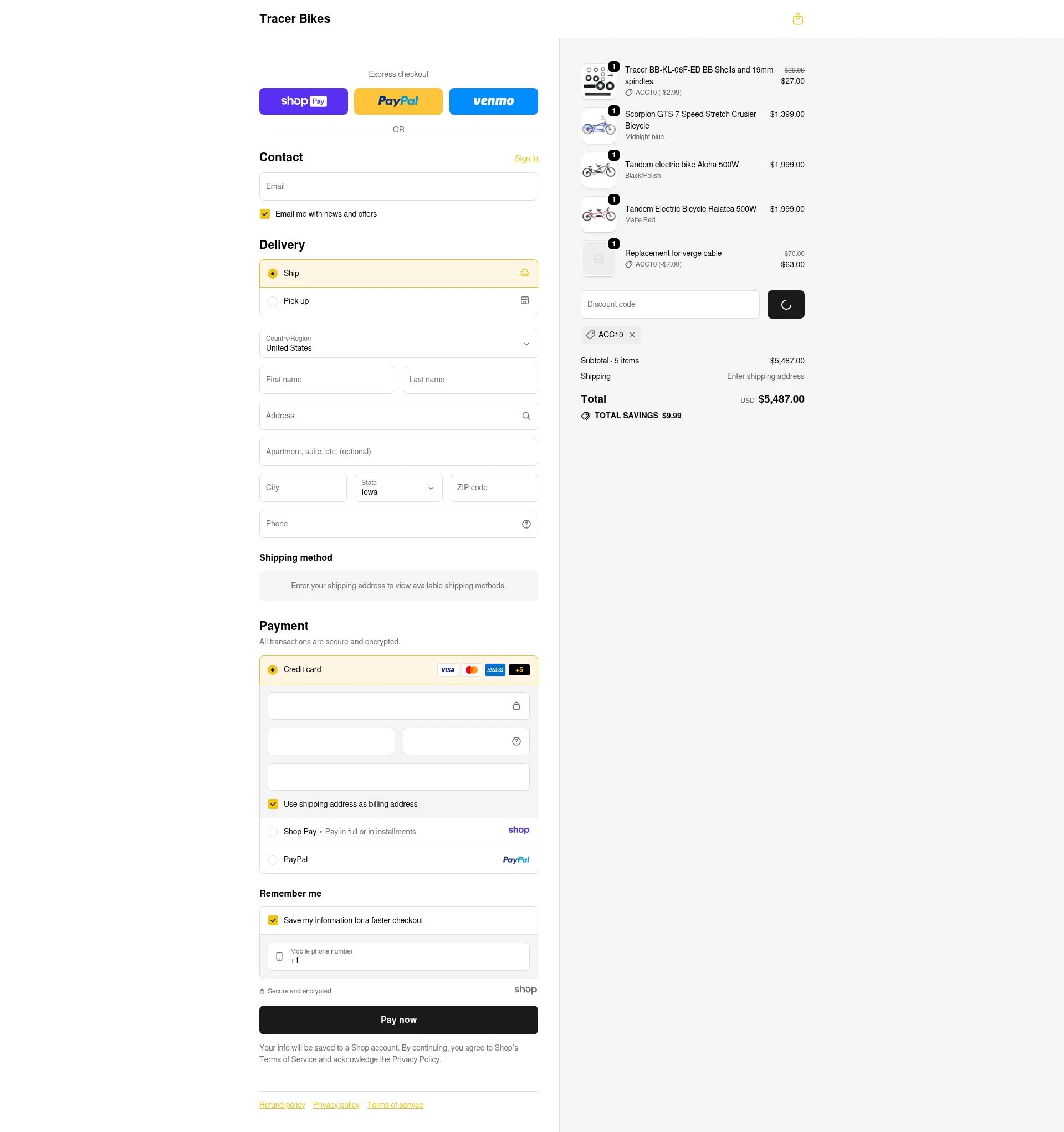 Tracer Bikes checkout page showing Tracer Bikes promo code box | Screenshot taken by SimplyCodes community member on Jan 7, 2026