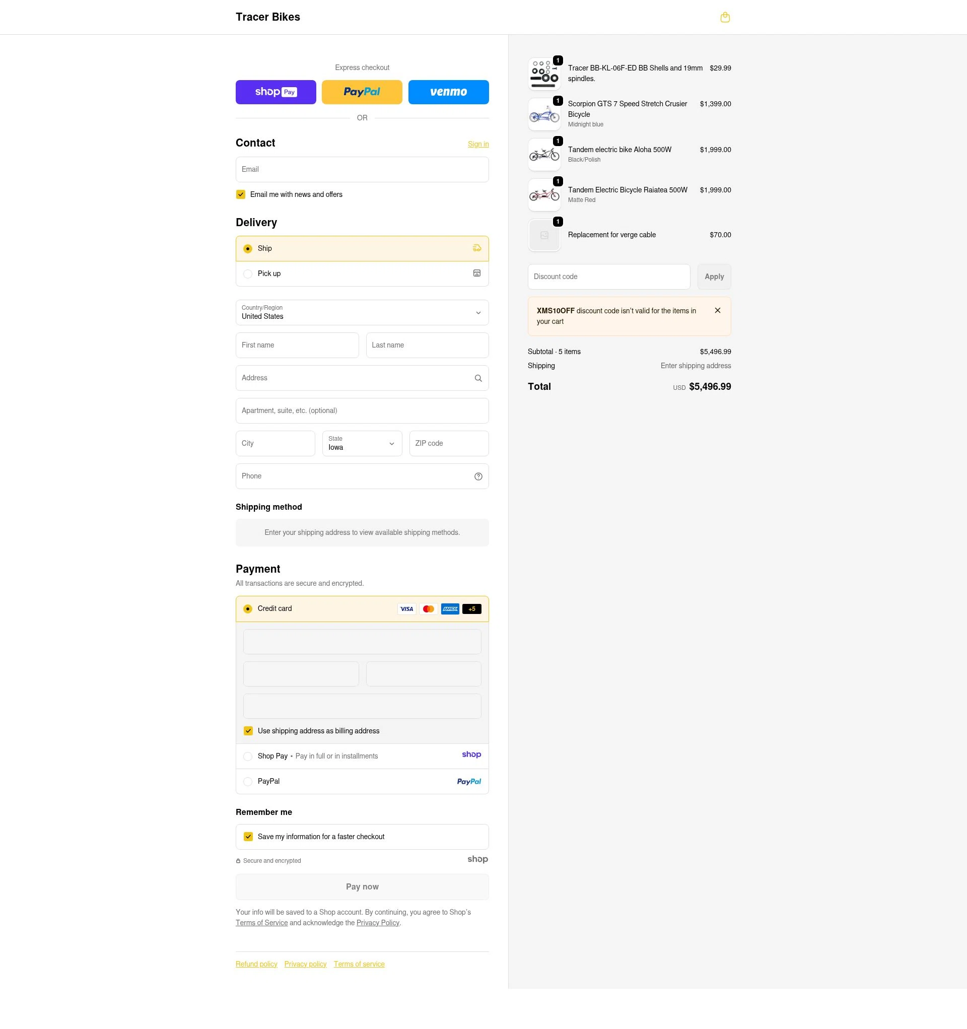 Tracer Bikes checkout page showing Tracer Bikes promo code box | Screenshot taken by SimplyCodes community member on Jan 7, 2026