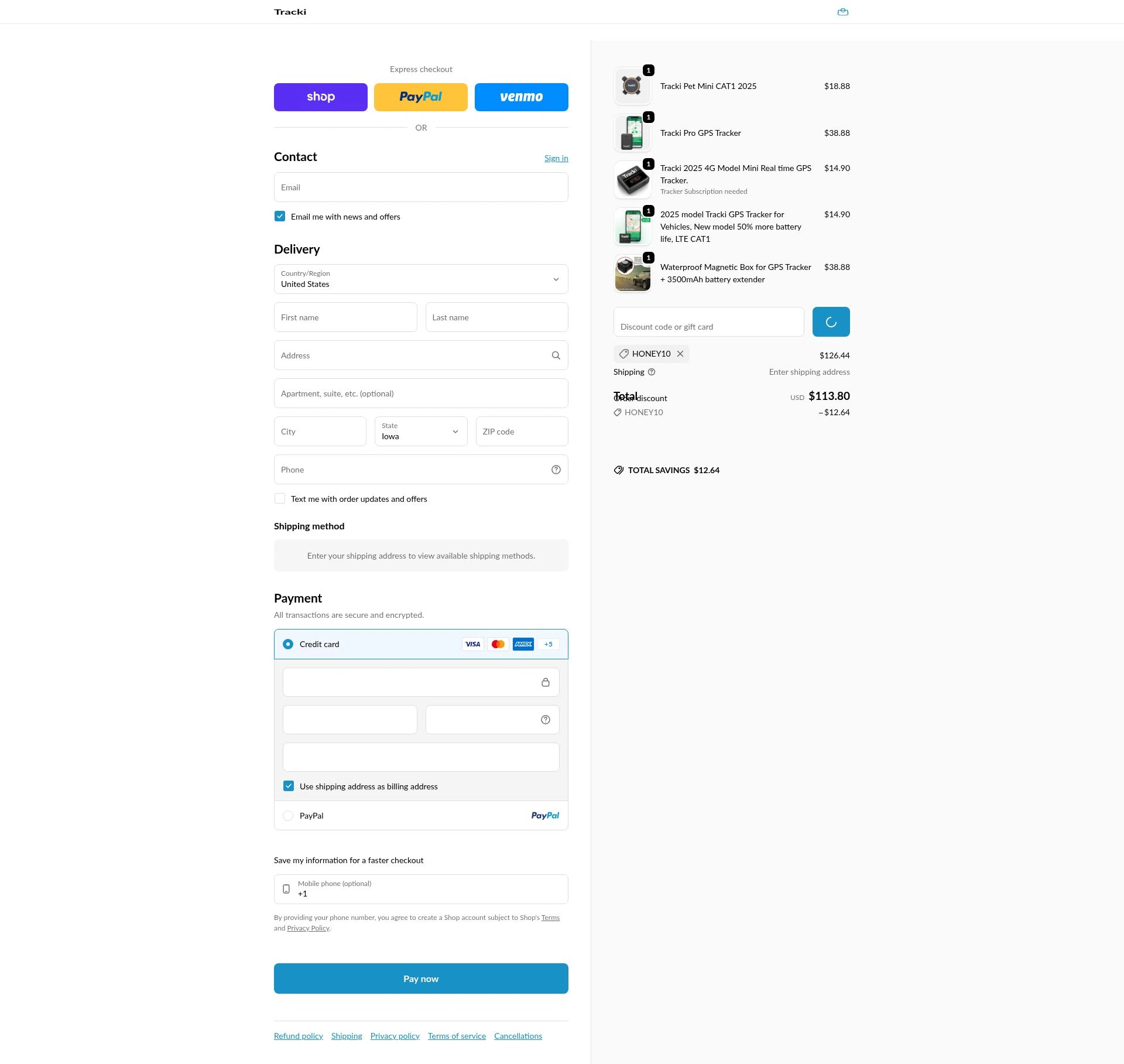Tracki checkout page showing Tracki promo code box | Screenshot taken by SimplyCodes community member on Feb 5, 2026