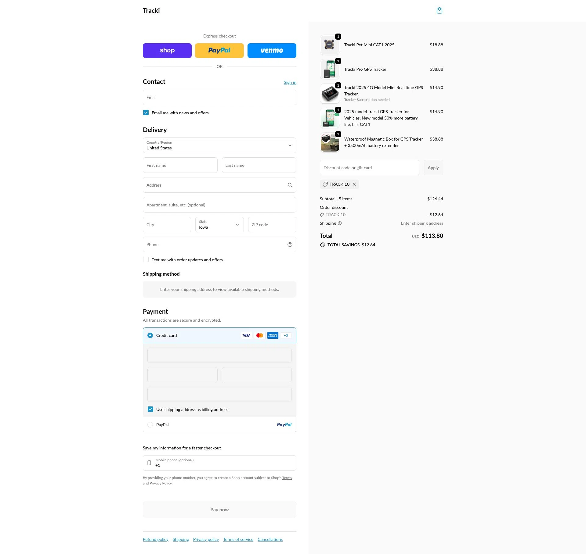Tracki checkout page showing Tracki promo code box | Screenshot taken by SimplyCodes community member on Feb 5, 2026