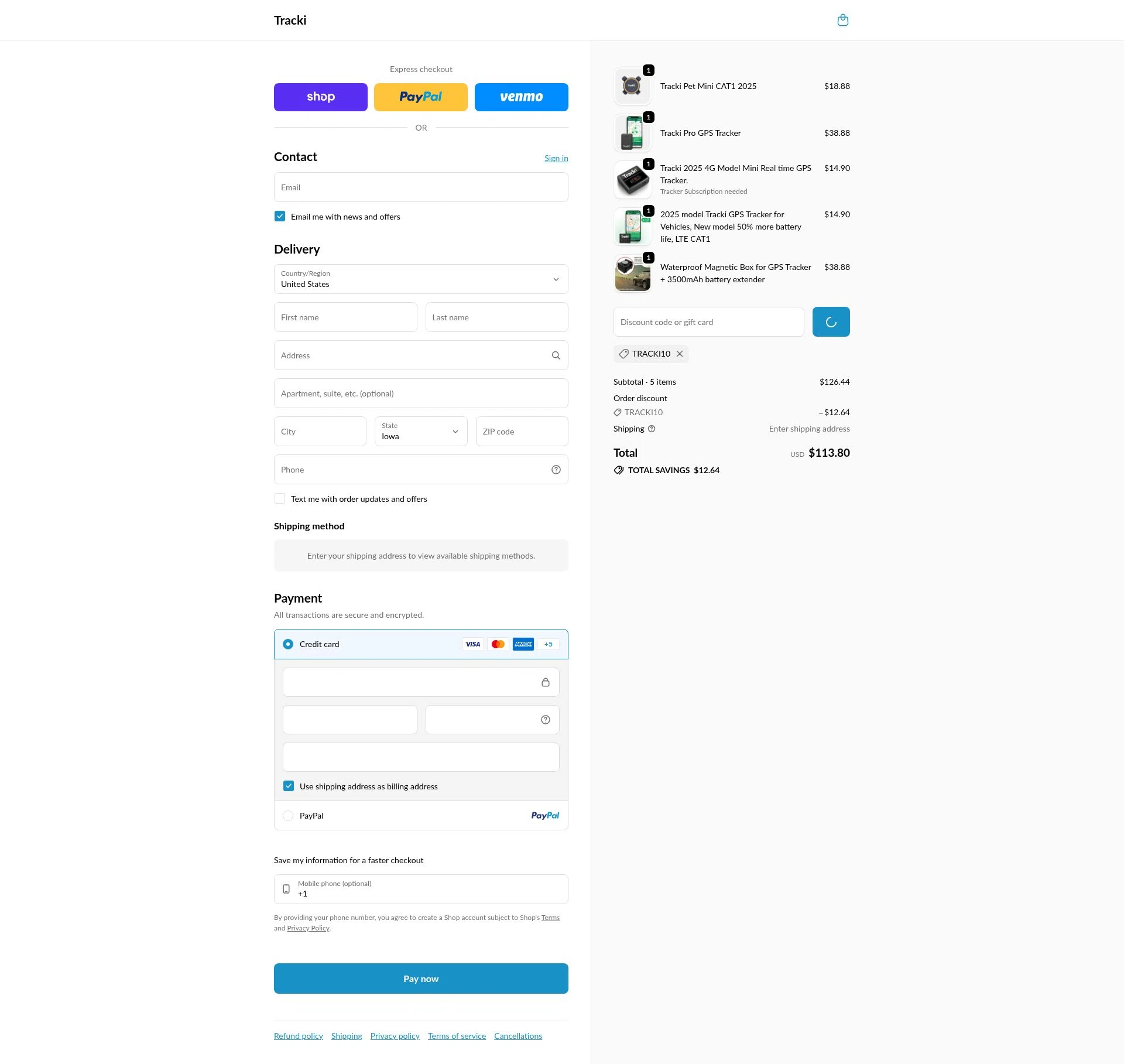 Tracki checkout page showing Tracki promo code box | Screenshot taken by SimplyCodes community member on Feb 1, 2026