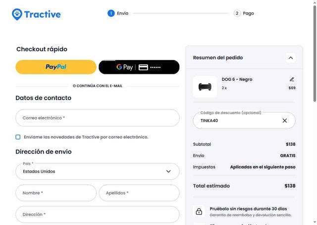 Tractive checkout page showing Tractive discount code box | Screenshot taken by SimplyCodes community member on Aug 29, 2025