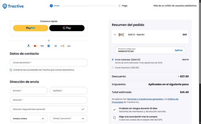 Tractive checkout page showing Tractive discount code box | Screenshot taken by SimplyCodes community member on Jul 31, 2025