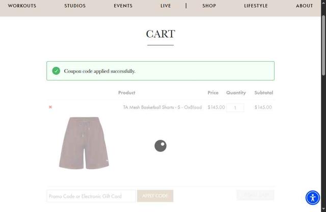 Tracy Anderson checkout page showing Tracy Anderson promo code box | Screenshot taken by SimplyCodes community member on Jul 29, 2025