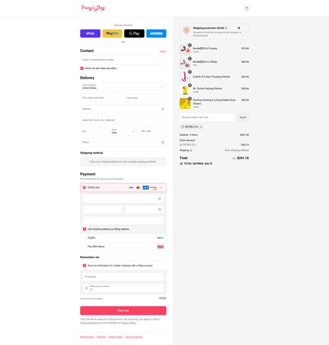 Tracys Dog checkout page showing Tracys Dog discount code box | Screenshot taken by SimplyCodes community member on Sep 2, 2025