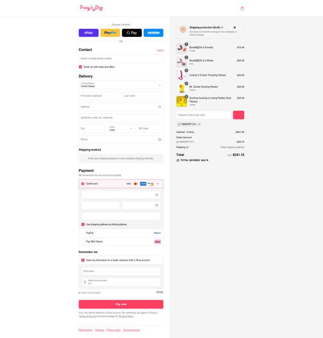 Tracys Dog checkout page showing Tracys Dog discount code box | Screenshot taken by SimplyCodes community member on Sep 2, 2025