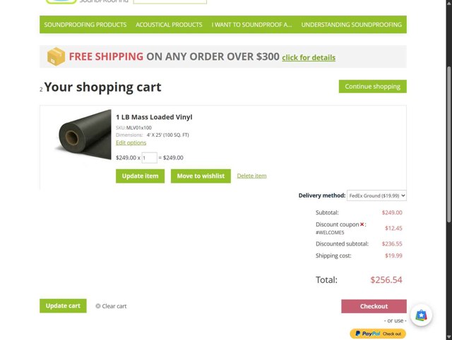 Trademark Soundproofing checkout page showing Trademark Soundproofing promo code box | Screenshot taken by SimplyCodes community member on Jun 1, 2025