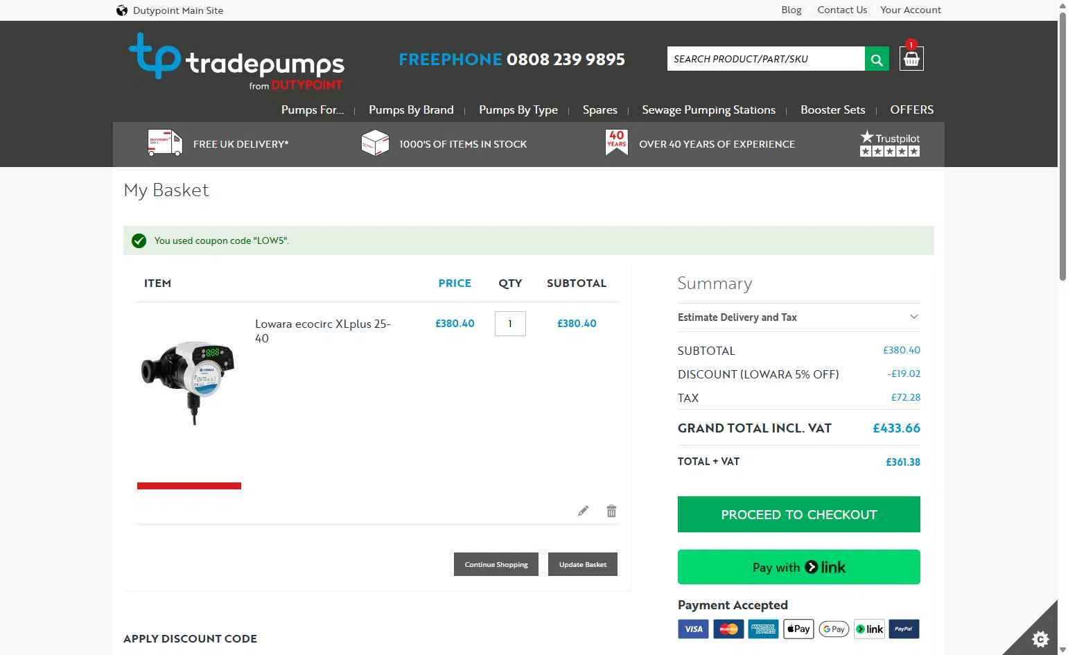 Tradepumps checkout page showing Tradepumps promo code box | Screenshot taken by SimplyCodes community member on Oct 18, 2025
