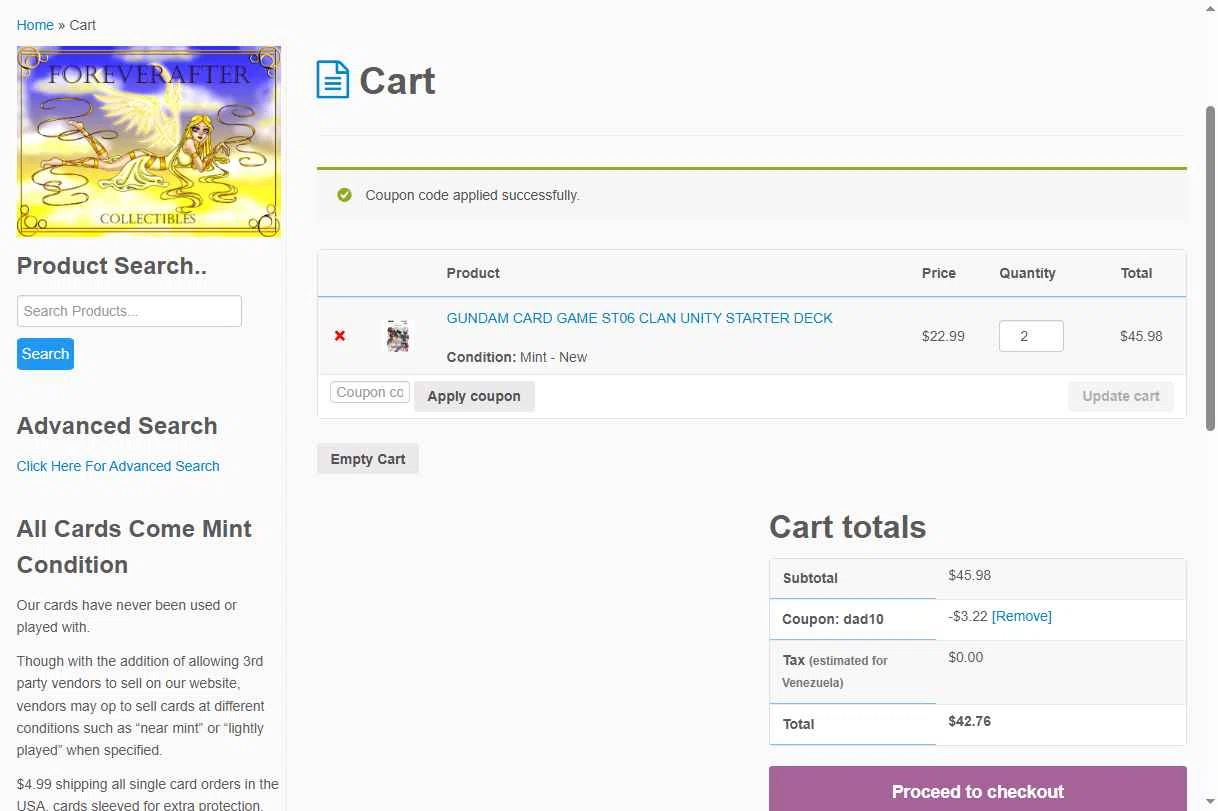 Trading Card Mint checkout page showing Trading Card Mint coupon code box | Screenshot taken by SimplyCodes community member on Dec 29, 2025