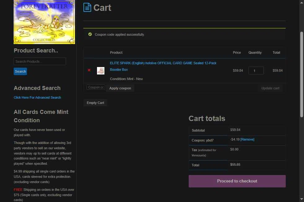 Trading Card Mint checkout page showing Trading Card Mint coupon code box | Screenshot taken by SimplyCodes community member on Jan 4, 2026