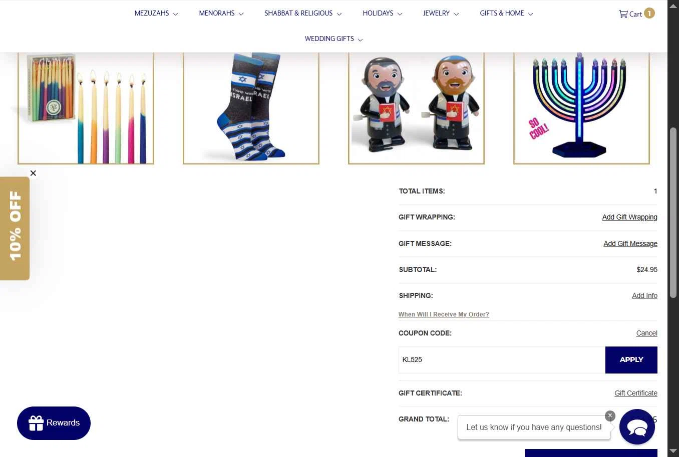 Traditions Jewish Gifts checkout page showing Traditions Jewish Gifts coupon code box | Screenshot taken by SimplyCodes community member on Nov 19, 2025