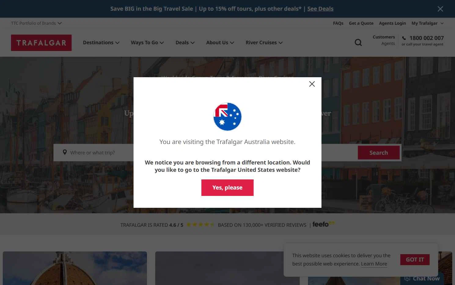 Trafalgar Tours checkout page showing Trafalgar Tours discount code box | Screenshot taken by SimplyCodes community member on Feb 21, 2026