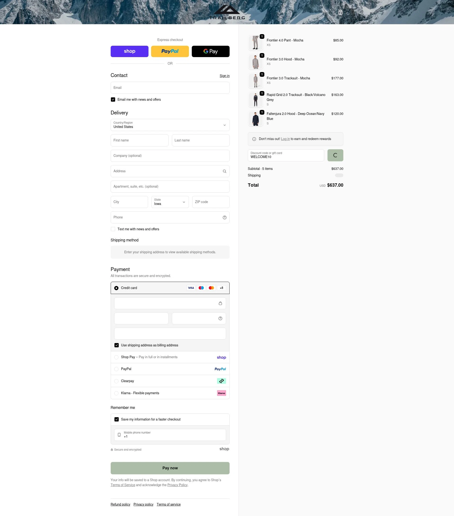 Trailberg checkout page showing Trailberg discount code box | Screenshot taken by SimplyCodes community member on Jan 28, 2026