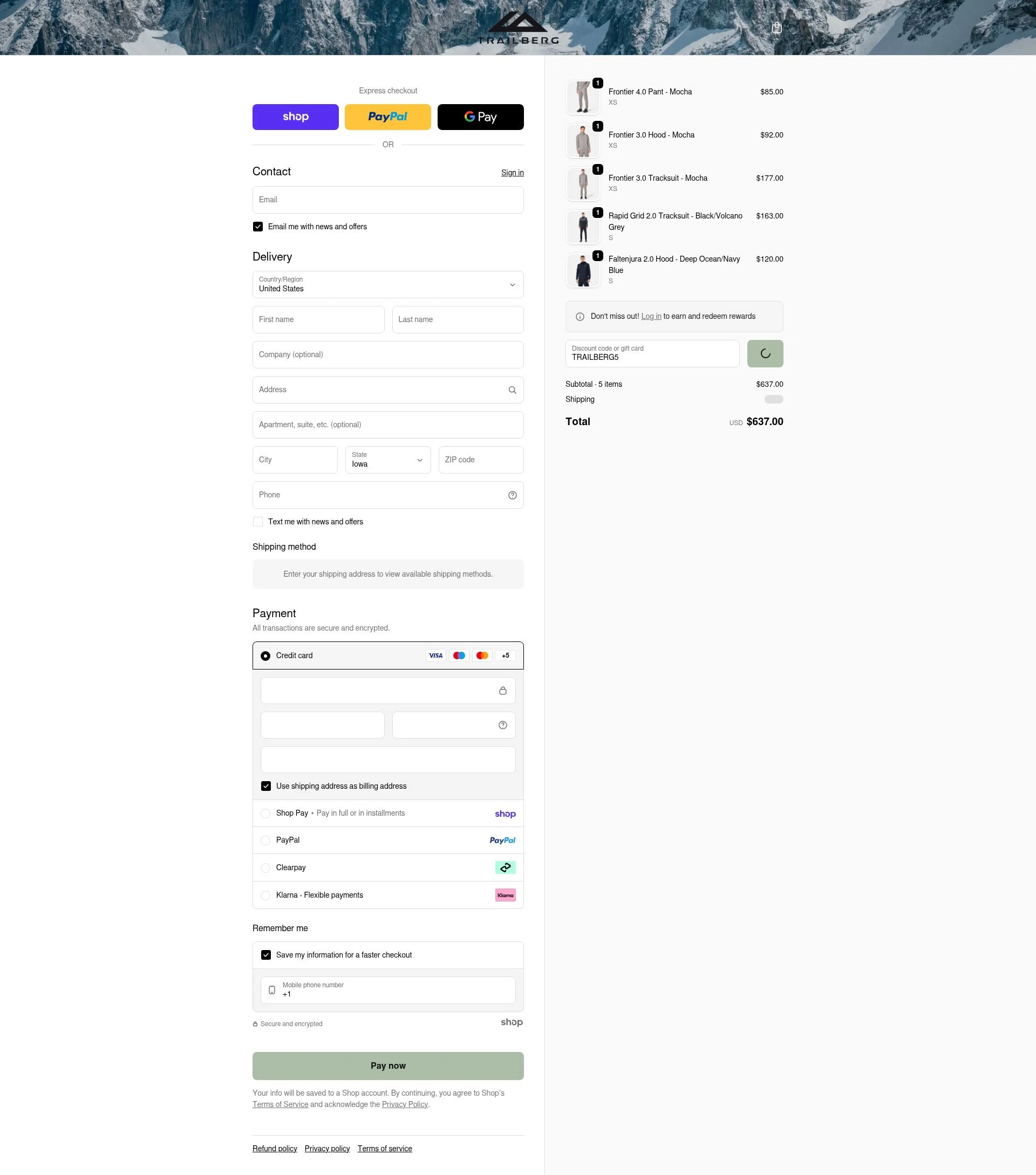 Trailberg checkout page showing Trailberg discount code box | Screenshot taken by SimplyCodes community member on Jan 28, 2026