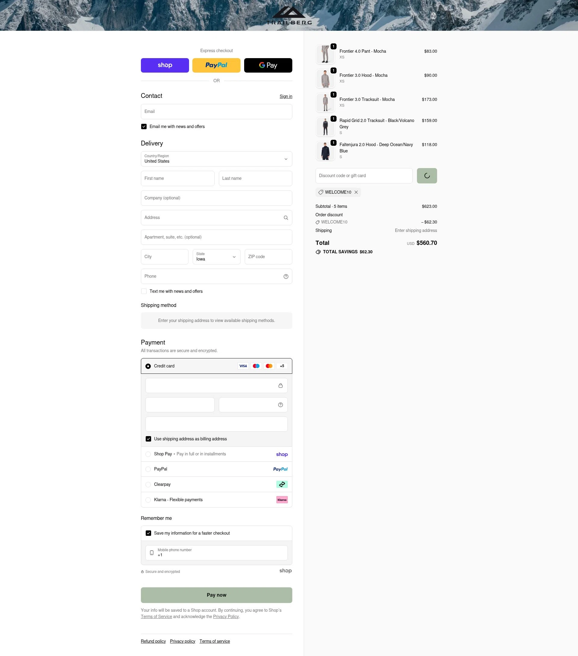 Trailberg checkout page showing Trailberg discount code box | Screenshot taken by SimplyCodes community member on Jan 23, 2026