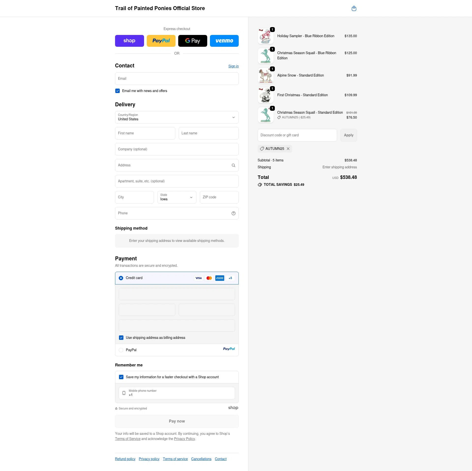 Trail of Painted Ponies checkout page showing Trail of Painted Ponies coupon code box | Screenshot taken by SimplyCodes community member on Oct 25, 2025