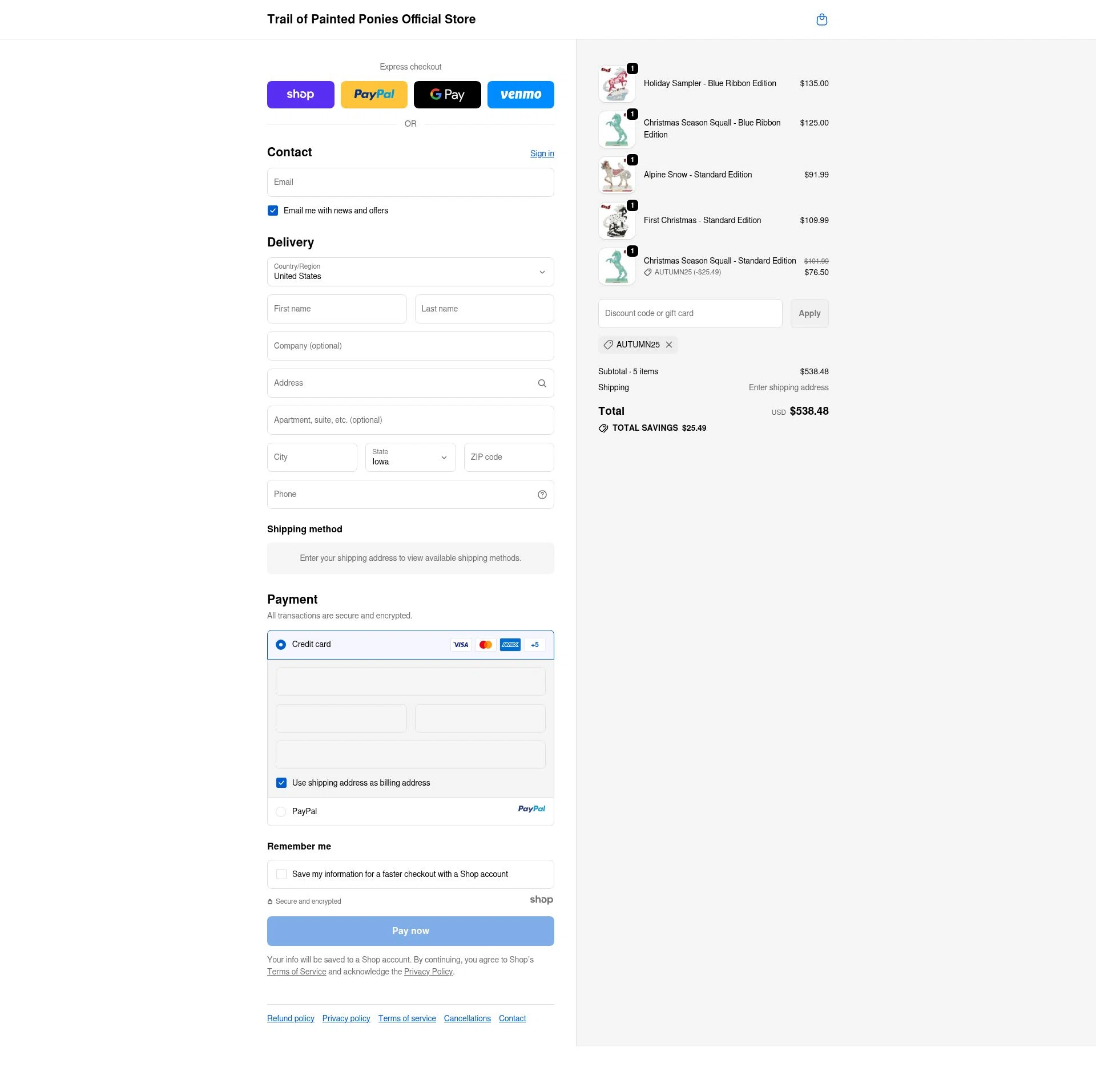 Trail of Painted Ponies checkout page showing Trail of Painted Ponies coupon code box | Screenshot taken by SimplyCodes community member on Oct 17, 2025