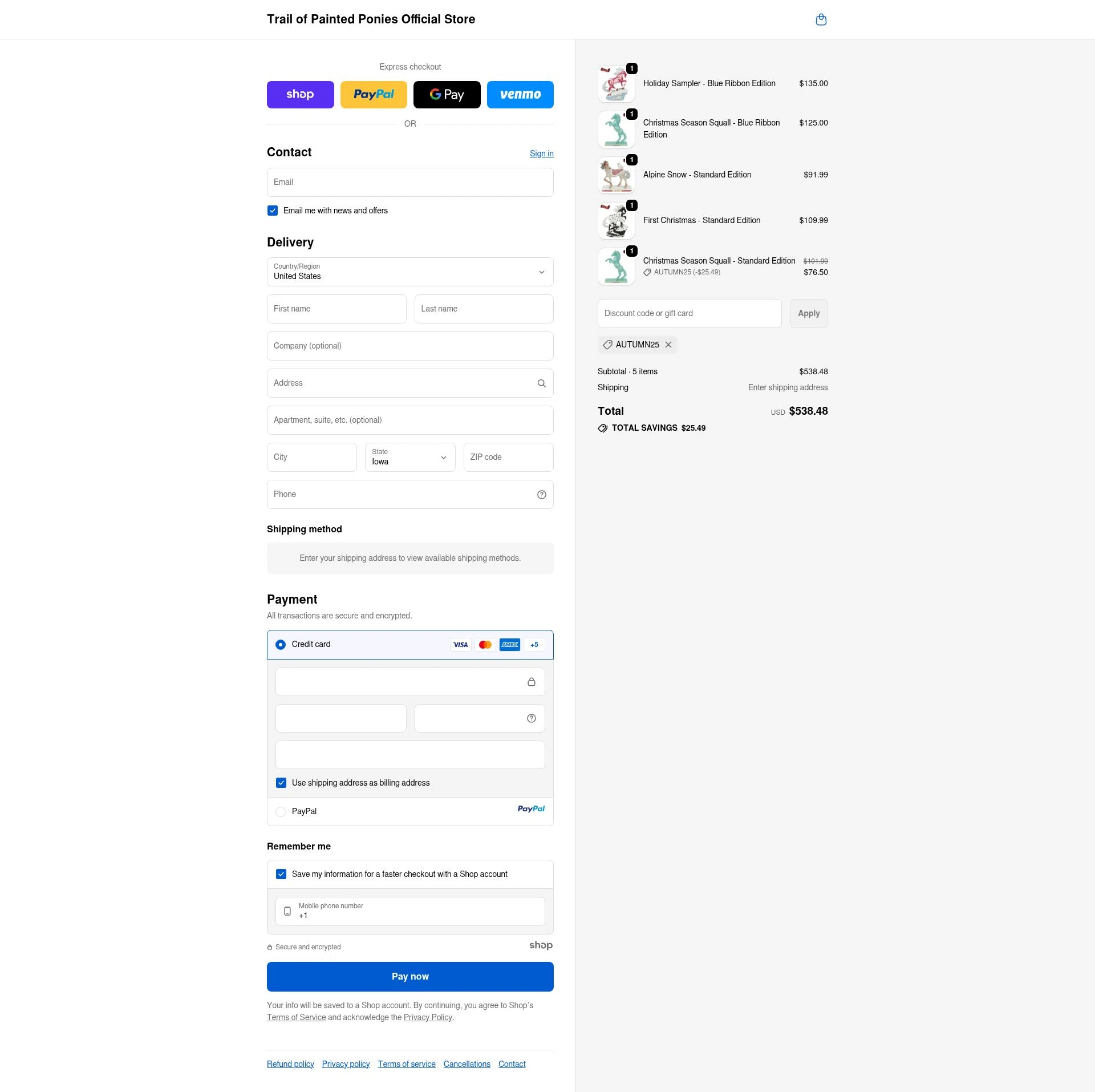 Trail of Painted Ponies checkout page showing Trail of Painted Ponies coupon code box | Screenshot taken by SimplyCodes community member on Oct 13, 2025