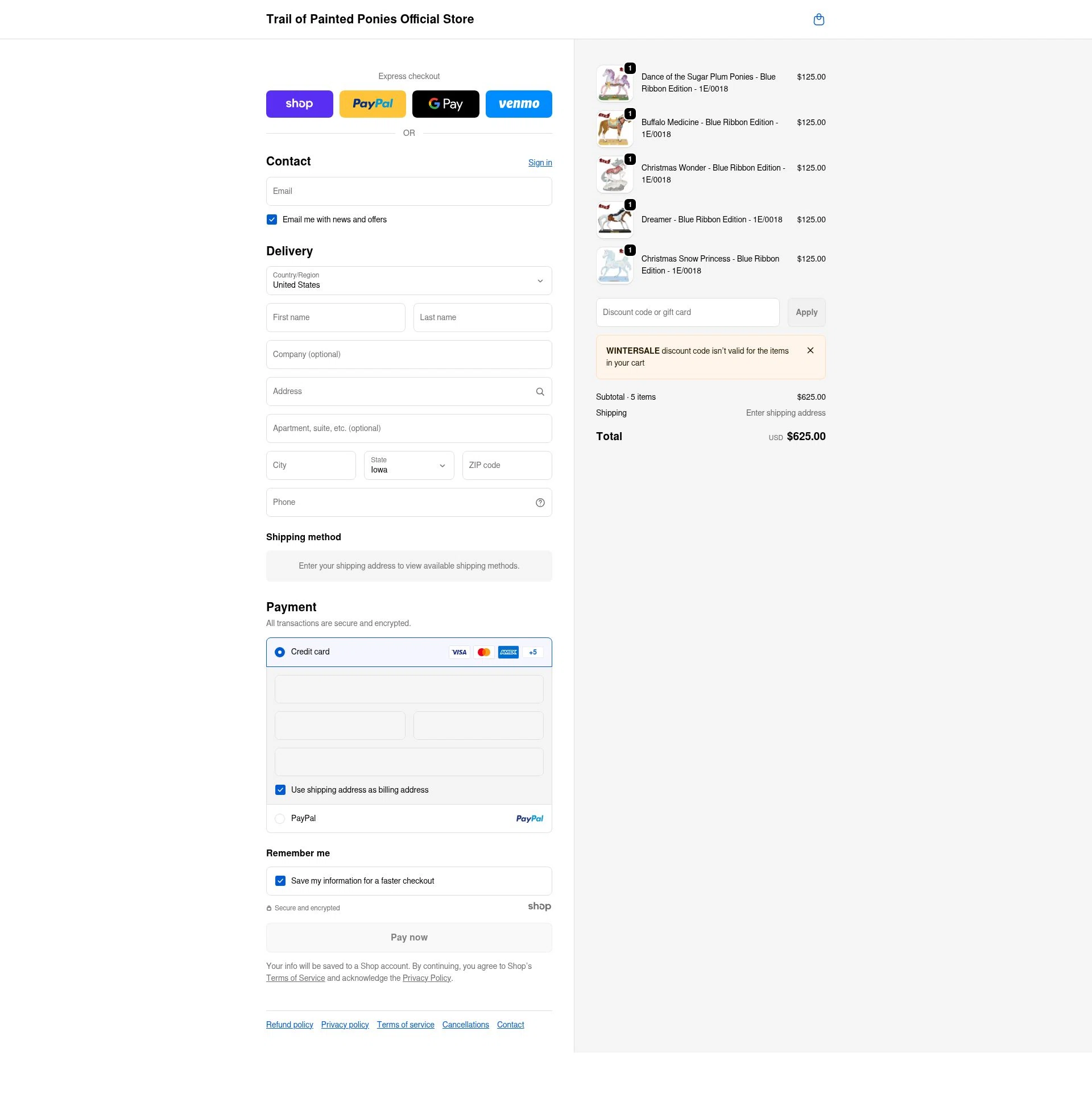 Trail of Painted Ponies checkout page showing Trail of Painted Ponies coupon code box | Screenshot taken by SimplyCodes community member on Jan 5, 2026