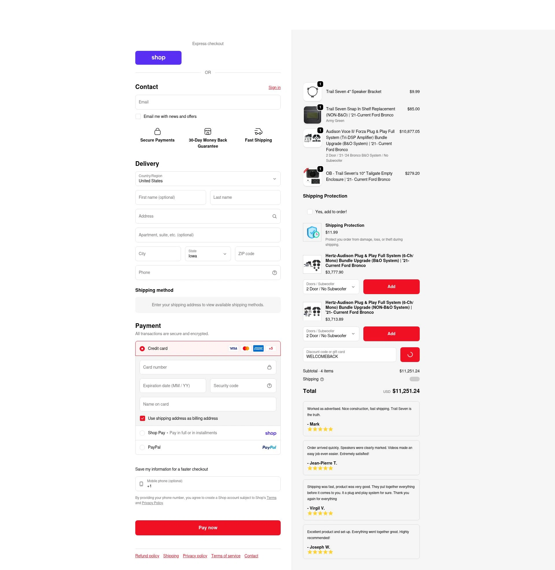 Trail Seven checkout page showing Trail Seven discount code box | Screenshot taken by SimplyCodes community member on Feb 13, 2026