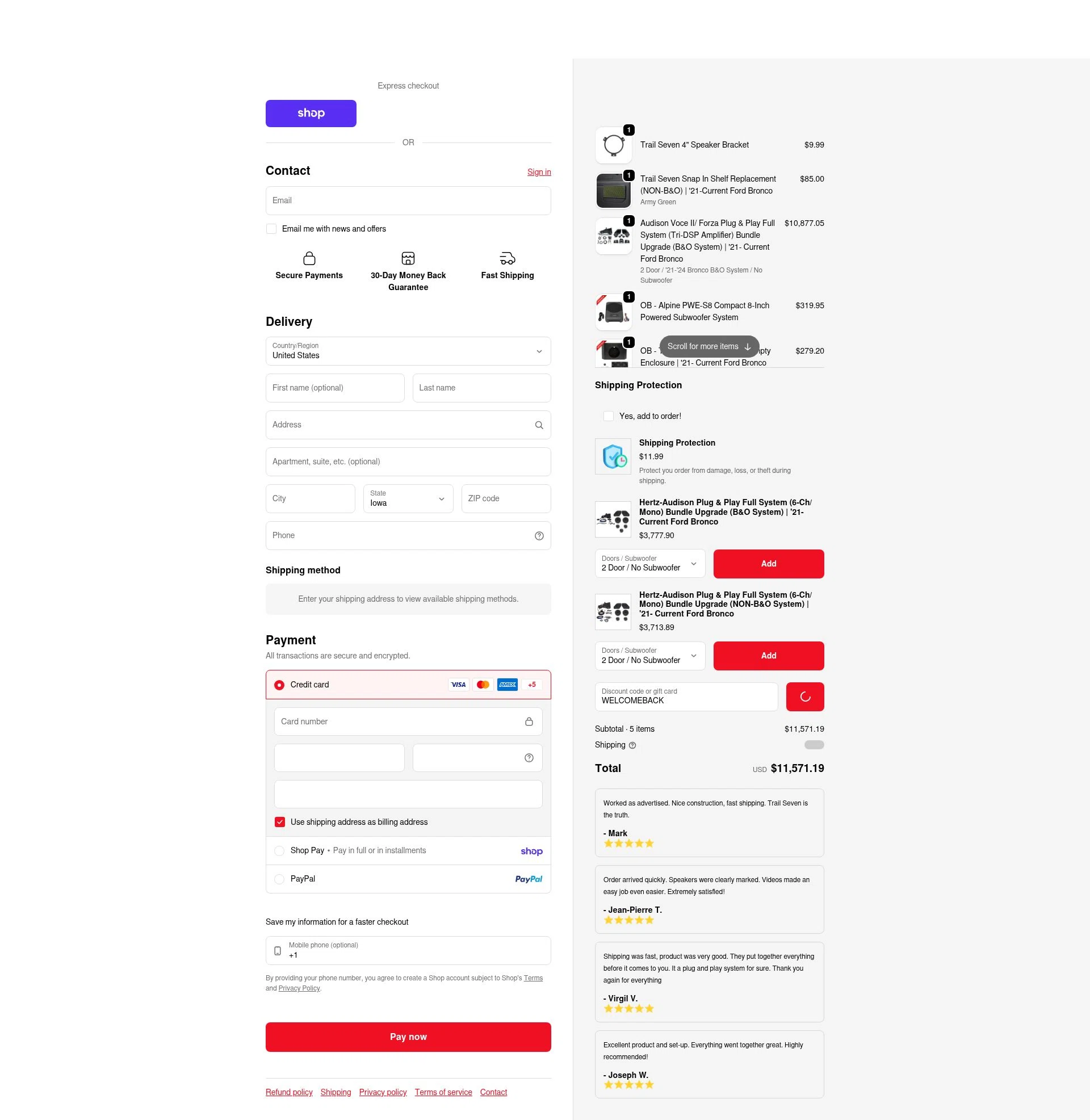Trail Seven checkout page showing Trail Seven discount code box | Screenshot taken by SimplyCodes community member on Feb 9, 2026