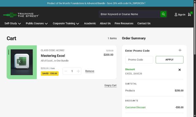 Training The Street checkout page showing Training The Street discount code box | Screenshot taken by SimplyCodes community member on Jun 28, 2025