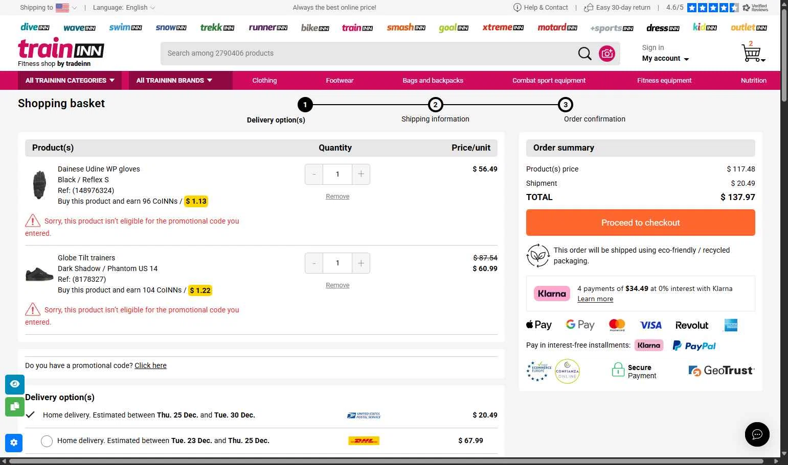 Traininn checkout page showing Traininn promo code box | Screenshot taken by SimplyCodes community member on Dec 16, 2025