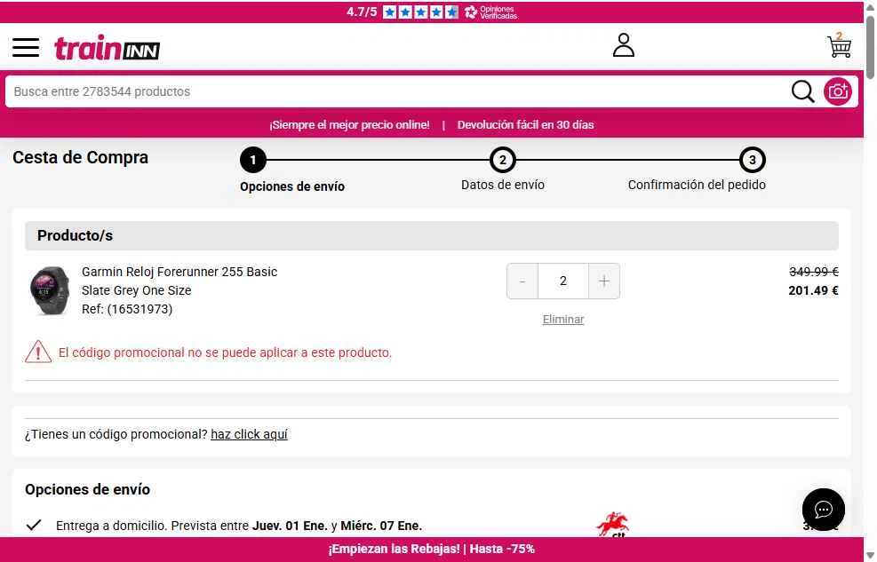 Traininn checkout page showing Traininn promo code box | Screenshot taken by SimplyCodes community member on Dec 28, 2025