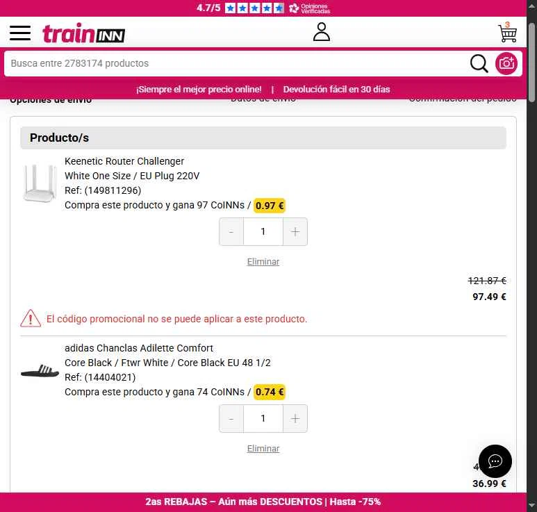 Traininn checkout page showing Traininn promo code box | Screenshot taken by SimplyCodes community member on Jan 18, 2026
