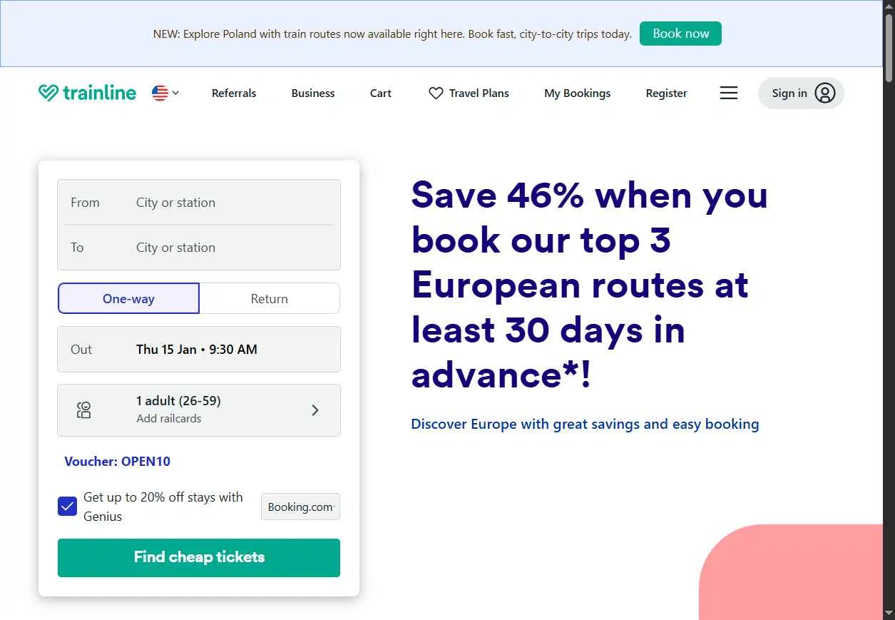 Trainline checkout page showing Trainline discount code box | Screenshot taken by SimplyCodes community member on Jan 15, 2026