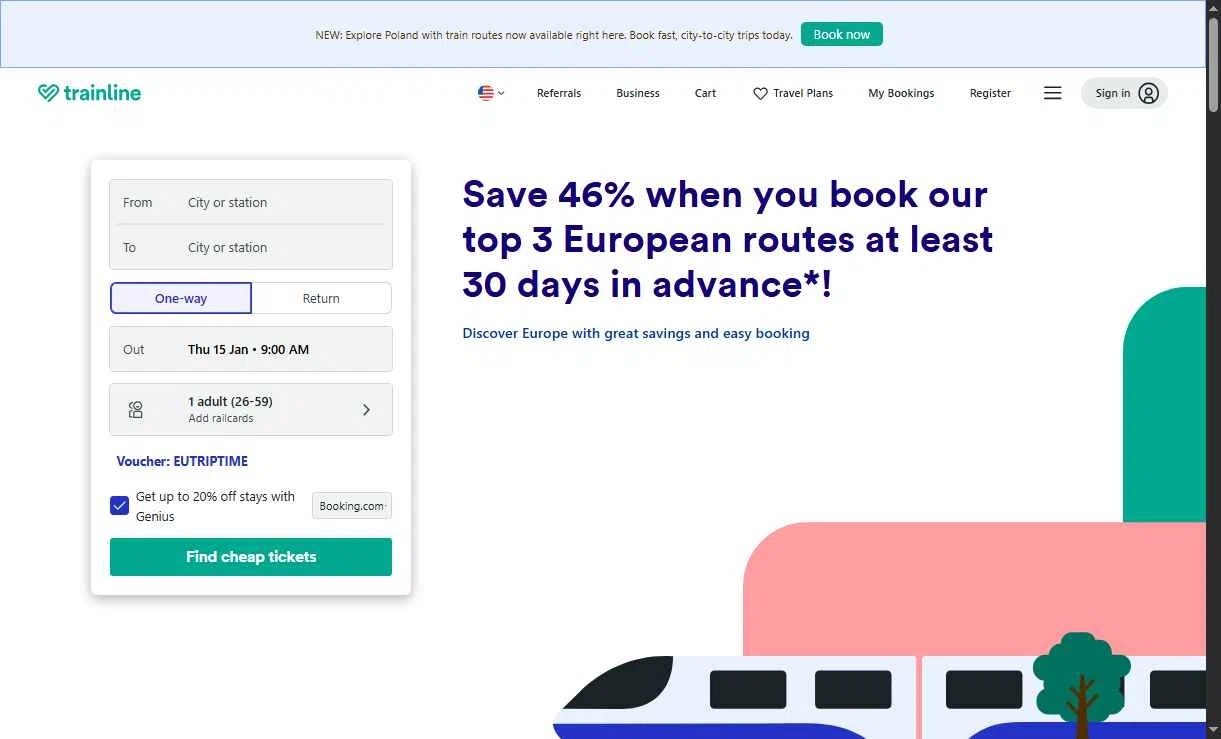 Trainline checkout page showing Trainline discount code box | Screenshot taken by SimplyCodes community member on Jan 15, 2026