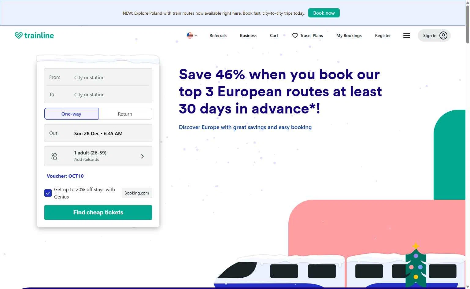 Trainline checkout page showing Trainline discount code box | Screenshot taken by SimplyCodes community member on Dec 28, 2025