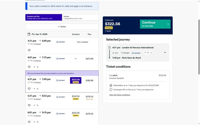 Trainline checkout page showing Trainline discount code box | Screenshot taken by SimplyCodes community member on Apr 11, 2025